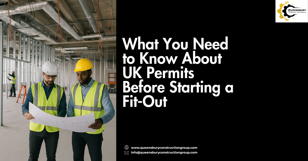 Contractors reading UK permit for a fit-out 